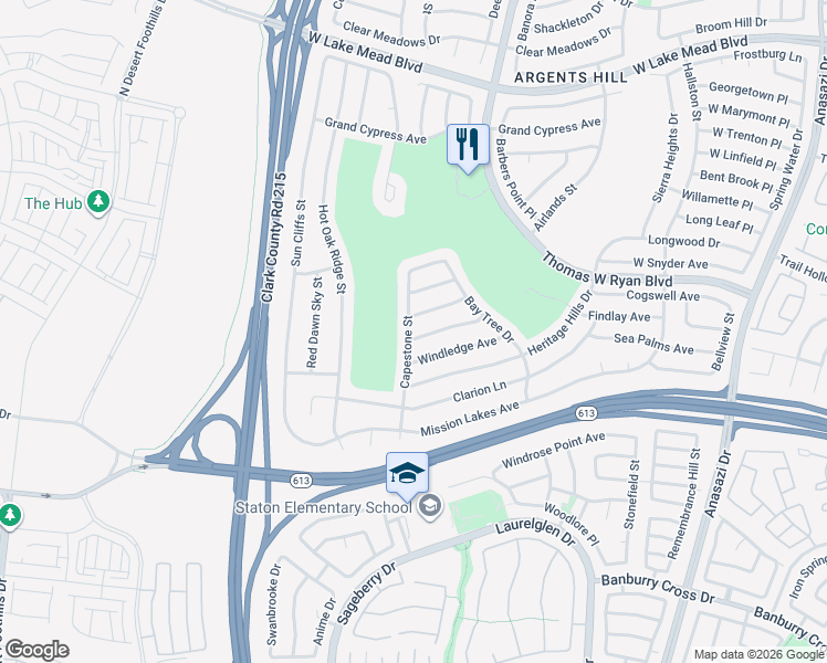 map of restaurants, bars, coffee shops, grocery stores, and more near 2111 Capestone Street in Las Vegas