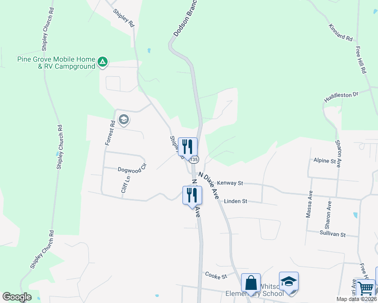 map of restaurants, bars, coffee shops, grocery stores, and more near 2305 Dodson Branch Road in Cookeville