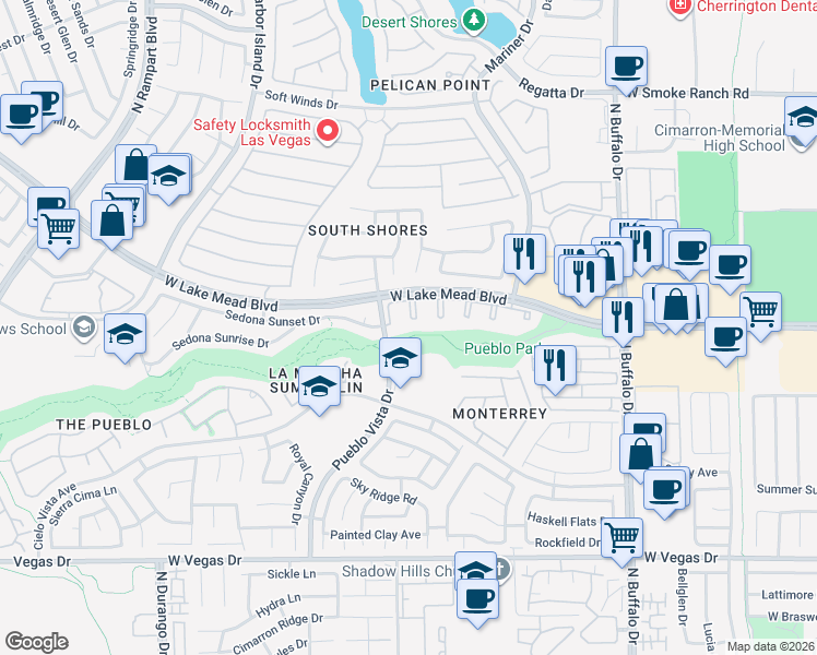 map of restaurants, bars, coffee shops, grocery stores, and more near 1901 Villa Palms Court in Las Vegas