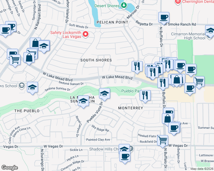 map of restaurants, bars, coffee shops, grocery stores, and more near 1901 Villa Palms Court in Las Vegas