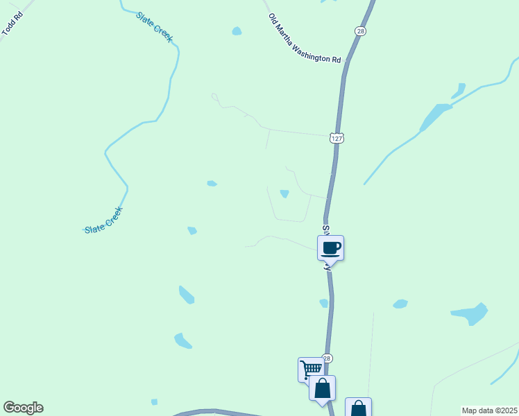 map of restaurants, bars, coffee shops, grocery stores, and more near 123 Kendra Road in Clarkrange
