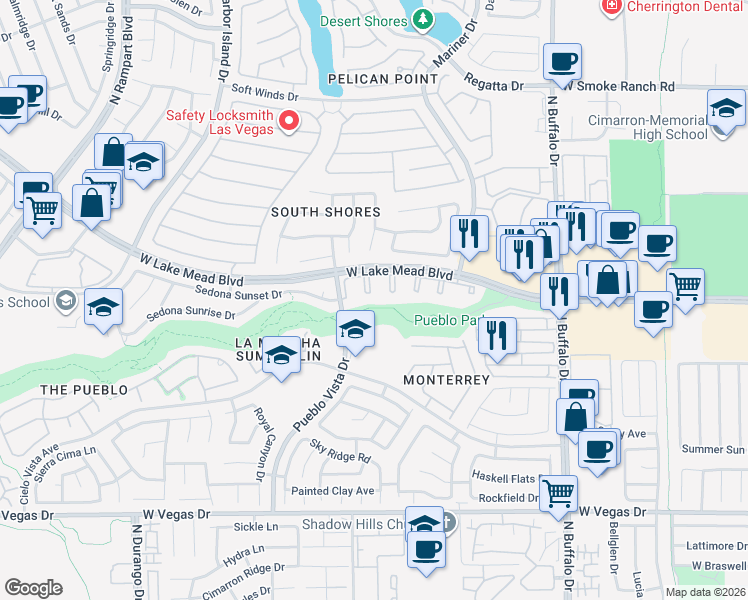 map of restaurants, bars, coffee shops, grocery stores, and more near 1909 Villa Palms Court in Las Vegas