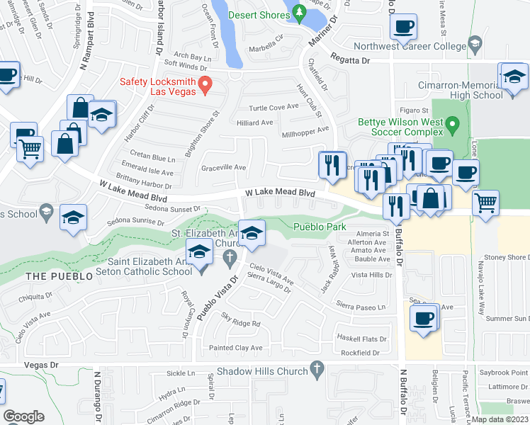 map of restaurants, bars, coffee shops, grocery stores, and more near 1900 Villa Palms Court in Las Vegas