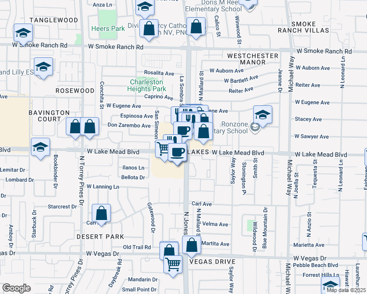 map of restaurants, bars, coffee shops, grocery stores, and more near 6110 West Lake Mead Boulevard in Las Vegas