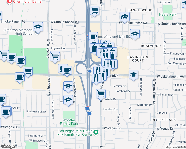 map of restaurants, bars, coffee shops, grocery stores, and more near 6800 West Lake Mead Boulevard in Las Vegas