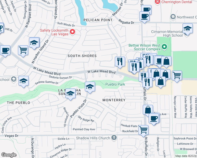 map of restaurants, bars, coffee shops, grocery stores, and more near 1901 Desert Falls Court in Las Vegas