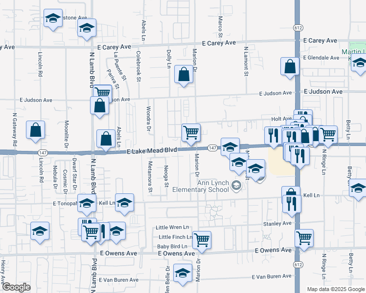 map of restaurants, bars, coffee shops, grocery stores, and more near 4650 East Lake Mead Boulevard in Las Vegas