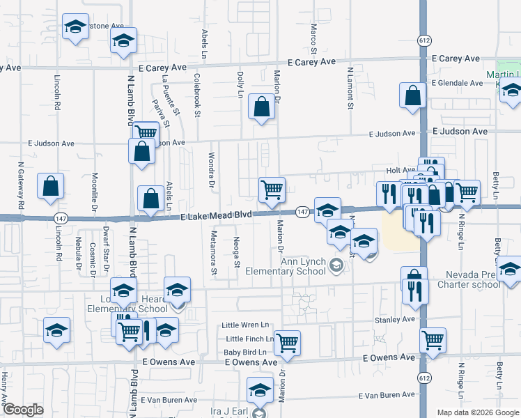 map of restaurants, bars, coffee shops, grocery stores, and more near 4650 East Lake Mead Boulevard in Las Vegas