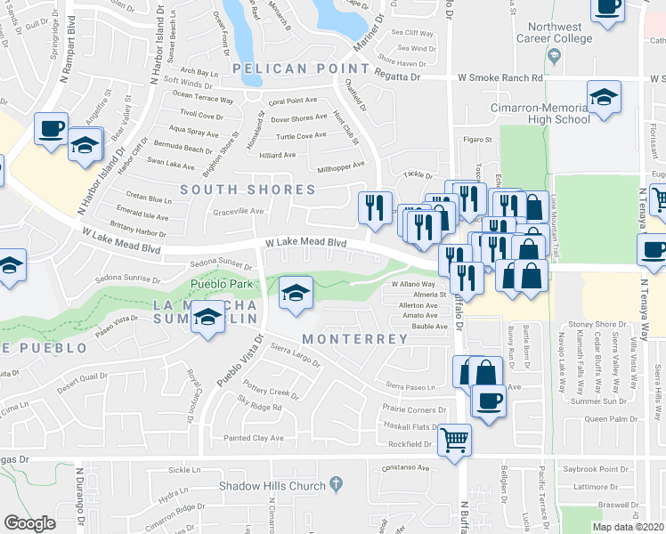 map of restaurants, bars, coffee shops, grocery stores, and more near 1908 High Valley Court in Las Vegas