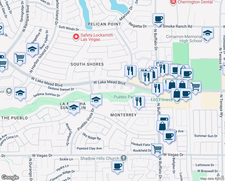 map of restaurants, bars, coffee shops, grocery stores, and more near 1901 Desert Falls Court in Las Vegas