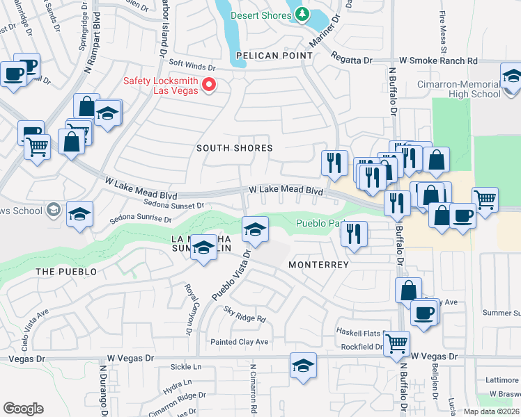 map of restaurants, bars, coffee shops, grocery stores, and more near 1909 Villa Palms Court in Las Vegas