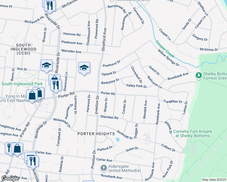 map of restaurants, bars, coffee shops, grocery stores, and more near 1804 Hayden Drive in Nashville
