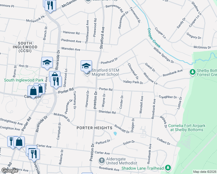 map of restaurants, bars, coffee shops, grocery stores, and more near 1804 Hayden Drive in Nashville