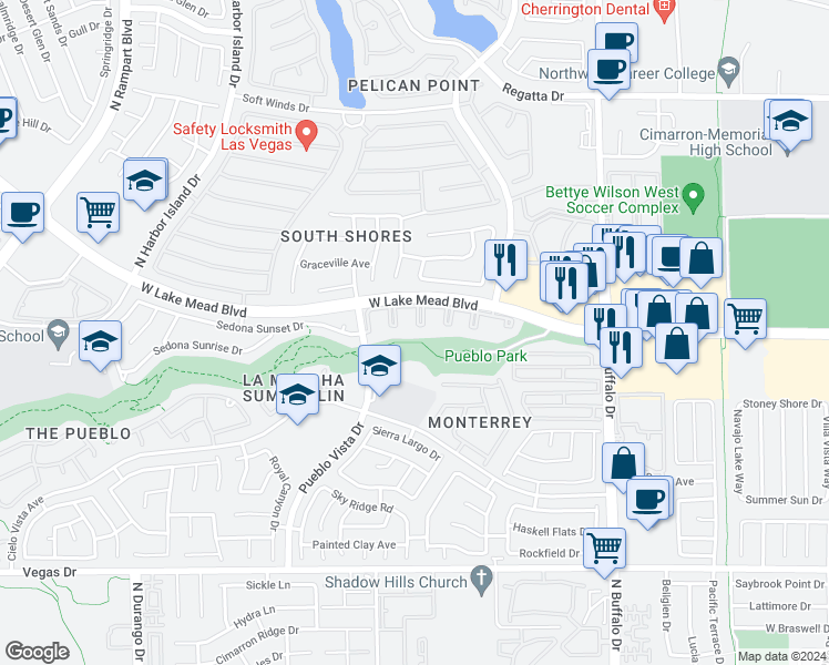 map of restaurants, bars, coffee shops, grocery stores, and more near 1901 Desert Falls Court in Las Vegas