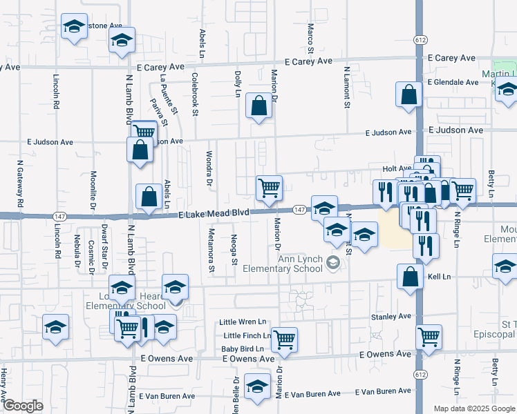 map of restaurants, bars, coffee shops, grocery stores, and more near 4650 East Lake Mead Boulevard in Las Vegas