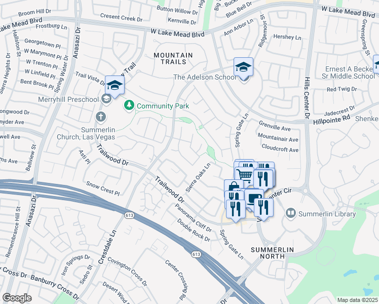 map of restaurants, bars, coffee shops, grocery stores, and more near 9813 Edgeview Place in Las Vegas