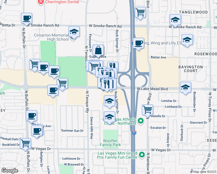 map of restaurants, bars, coffee shops, grocery stores, and more near West Lake Mead Boulevard in Las Vegas