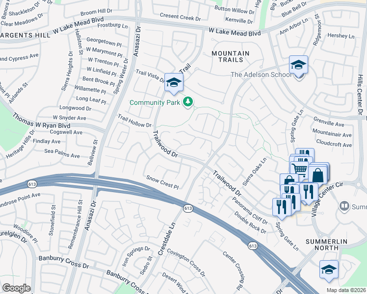 map of restaurants, bars, coffee shops, grocery stores, and more near 10037 Summer Oak Lane in Las Vegas