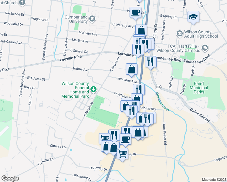map of restaurants, bars, coffee shops, grocery stores, and more near 212 East Adams Avenue in Lebanon