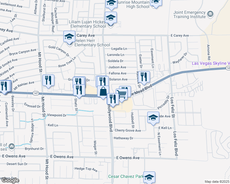 map of restaurants, bars, coffee shops, grocery stores, and more near 6800 East Lake Mead Boulevard in Las Vegas