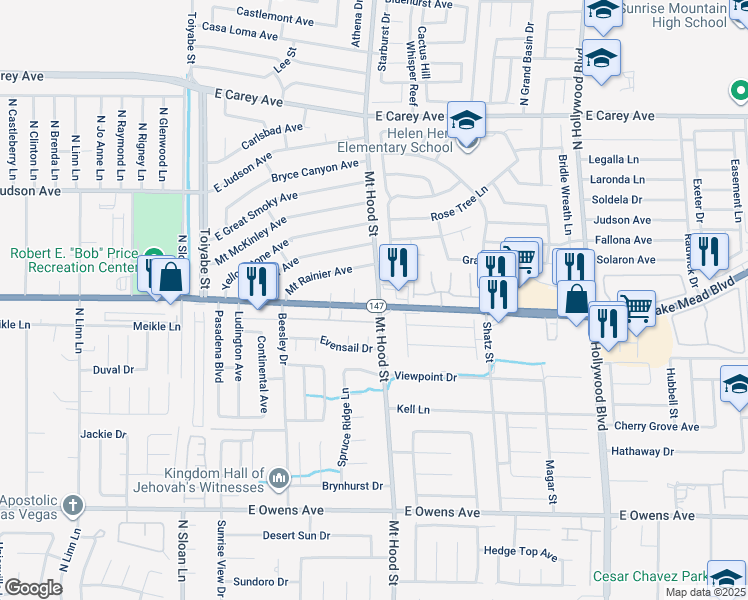 map of restaurants, bars, coffee shops, grocery stores, and more near 6286 East Lake Mead Boulevard in Las Vegas