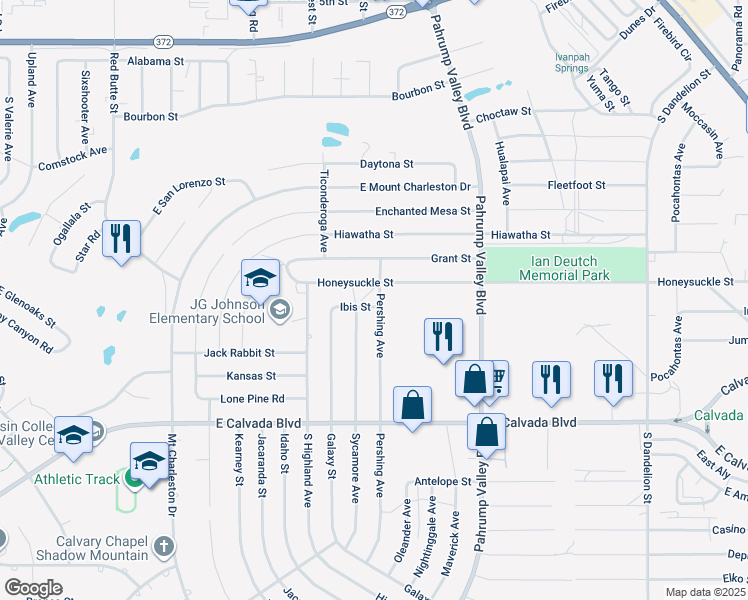 map of restaurants, bars, coffee shops, grocery stores, and more near 1150 Ibis Street in Pahrump
