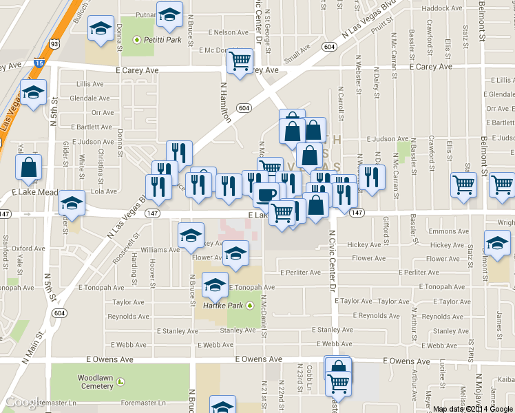map of restaurants, bars, coffee shops, grocery stores, and more near 1824 E Lake Mead Blvd in North Las Vegas