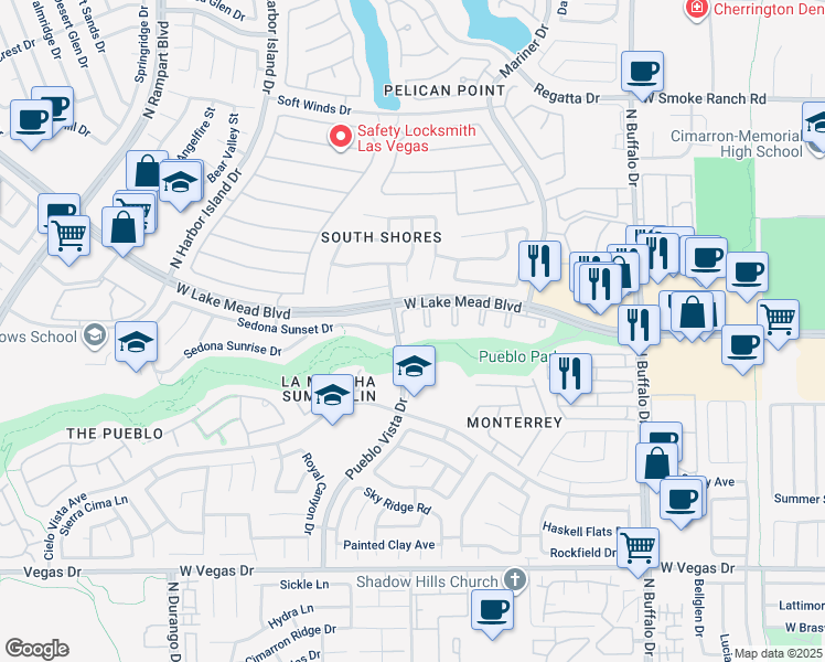 map of restaurants, bars, coffee shops, grocery stores, and more near 1909 Villa Palms Court in Las Vegas
