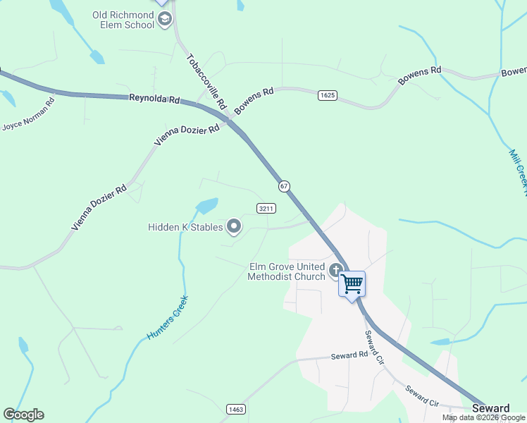 map of restaurants, bars, coffee shops, grocery stores, and more near 7416 Olin Road in Pfafftown