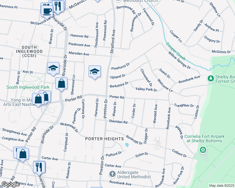 map of restaurants, bars, coffee shops, grocery stores, and more near 1804 Hayden Drive in Nashville