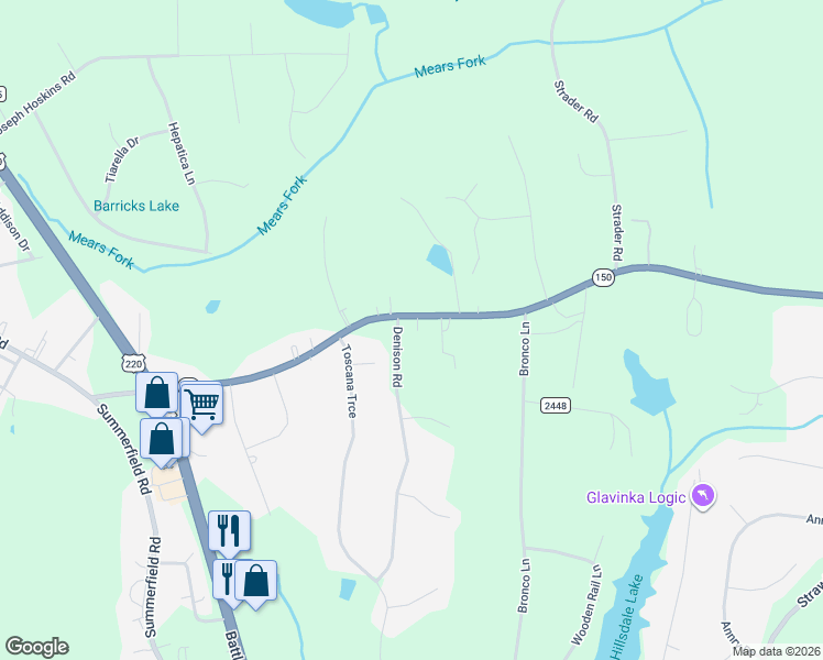 map of restaurants, bars, coffee shops, grocery stores, and more near 1328 North Carolina 150 in Summerfield