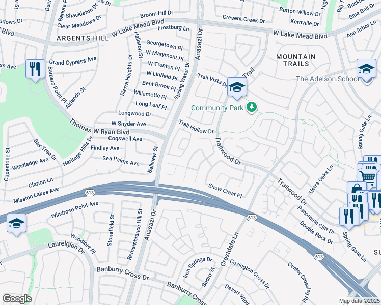 map of restaurants, bars, coffee shops, grocery stores, and more near 1973 Verbania Drive in Las Vegas
