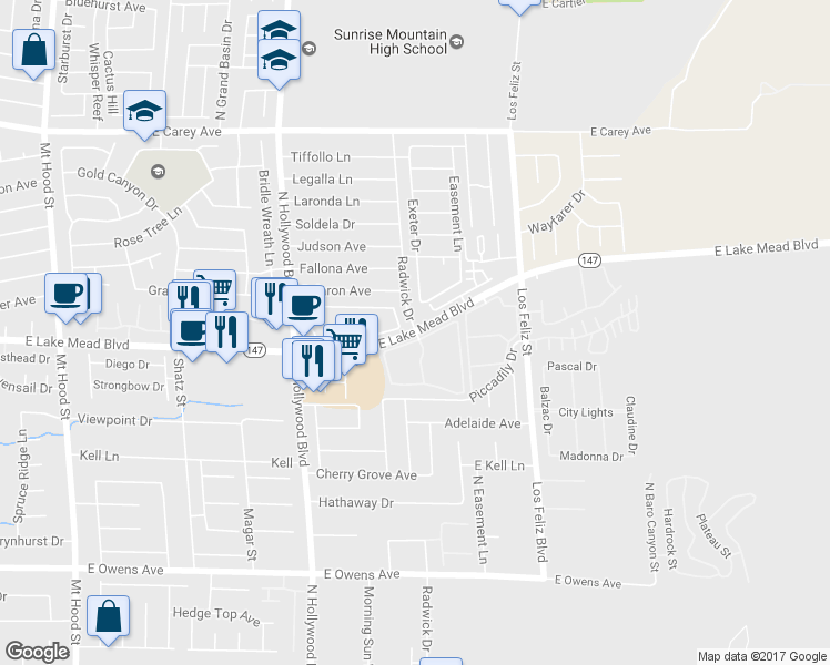 map of restaurants, bars, coffee shops, grocery stores, and more near 6899 East Lake Mead Boulevard in Las Vegas