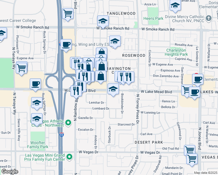 map of restaurants, bars, coffee shops, grocery stores, and more near 6500 West Lake Mead Boulevard in Las Vegas