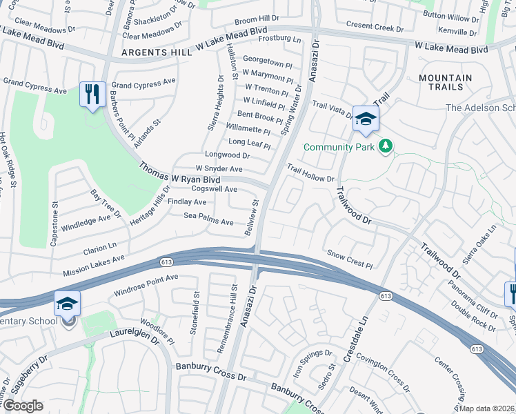 map of restaurants, bars, coffee shops, grocery stores, and more near 2005 Wandering Doe Lane in Las Vegas