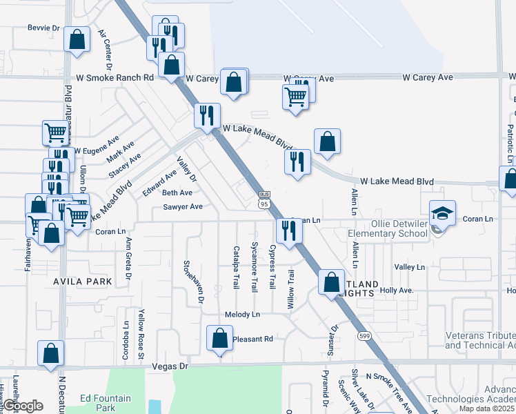 map of restaurants, bars, coffee shops, grocery stores, and more near 2010 Rancho Lake Drive in Las Vegas