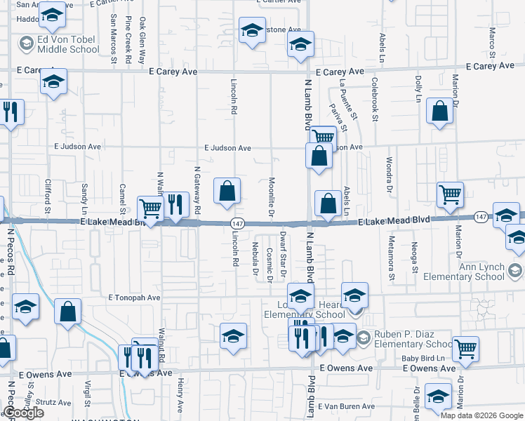 map of restaurants, bars, coffee shops, grocery stores, and more near 4182 East Lake Mead Boulevard in Las Vegas