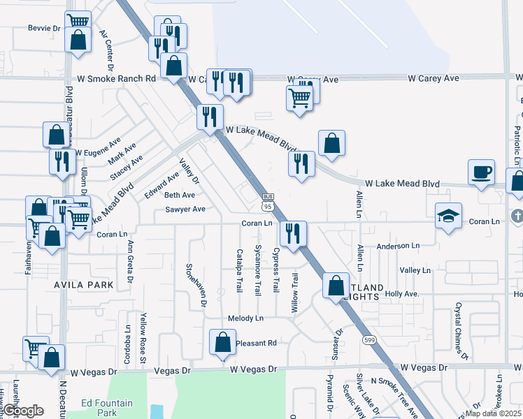 map of restaurants, bars, coffee shops, grocery stores, and more near 2010 Rancho Lake Drive in Las Vegas