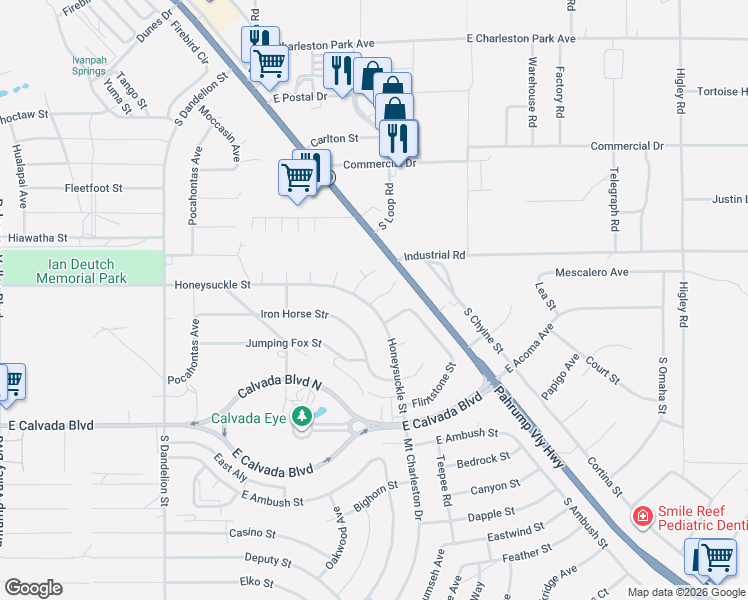 map of restaurants, bars, coffee shops, grocery stores, and more near 2320 Illinois Street in Pahrump