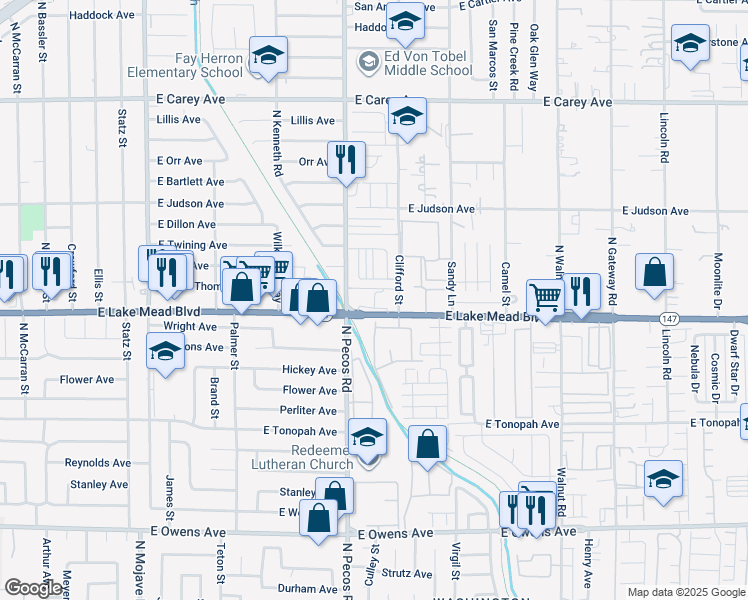 map of restaurants, bars, coffee shops, grocery stores, and more near 3550 East Lake Mead Boulevard in Las Vegas