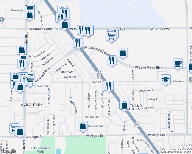 map of restaurants, bars, coffee shops, grocery stores, and more near 2011 Sue Court in Las Vegas