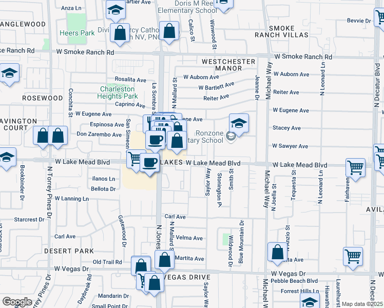 map of restaurants, bars, coffee shops, grocery stores, and more near 5800 West Lake Mead Boulevard in Las Vegas