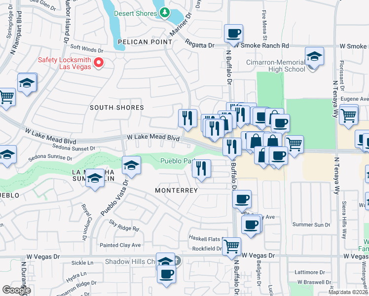 map of restaurants, bars, coffee shops, grocery stores, and more near in Las Vegas