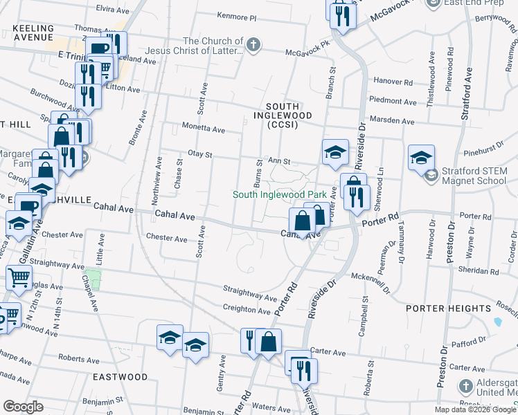 map of restaurants, bars, coffee shops, grocery stores, and more near 2119C Burns Street in Nashville
