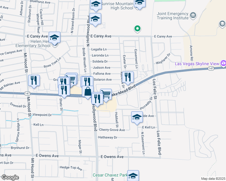 map of restaurants, bars, coffee shops, grocery stores, and more near 6800 East Lake Mead Boulevard in Las Vegas