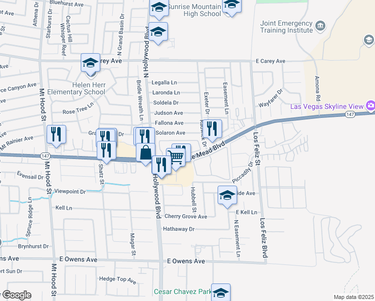 map of restaurants, bars, coffee shops, grocery stores, and more near 6800 East Lake Mead Boulevard in Las Vegas