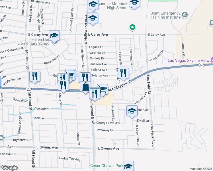 map of restaurants, bars, coffee shops, grocery stores, and more near 6800 East Lake Mead Boulevard in Las Vegas