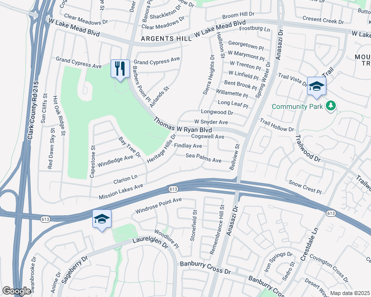 map of restaurants, bars, coffee shops, grocery stores, and more near 10529 Findlay Avenue in Las Vegas