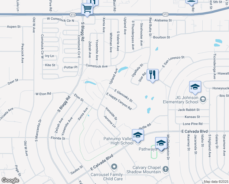 map of restaurants, bars, coffee shops, grocery stores, and more near 251 East Glenoaks Street in Pahrump