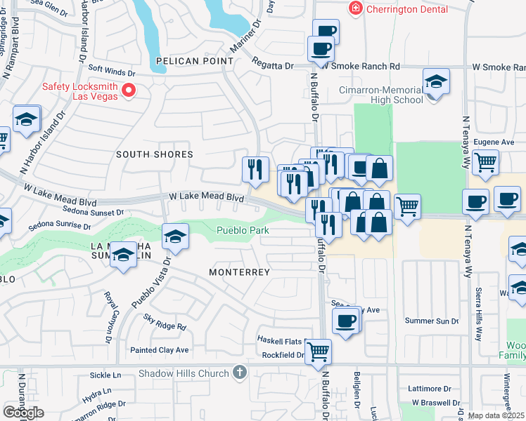 map of restaurants, bars, coffee shops, grocery stores, and more near 1908 Rio Canyon Court in Las Vegas